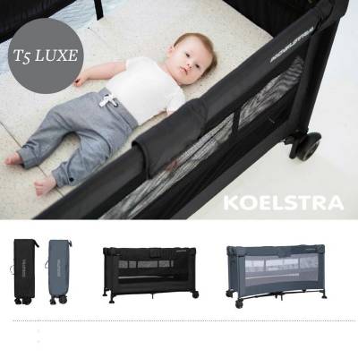 Łóżeczko turystyczne dla dzieci Koelstra T5 Luxe 2-poziomowe - czarne