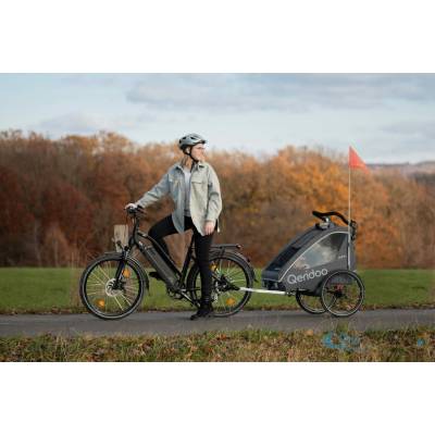 Przyczepka rowerowa, wózek Qeridoo QUPA2 Grey dla dwójki dzieci