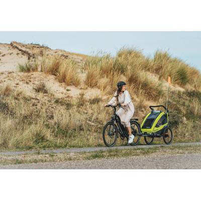 Przyczepka rowerowa, wózek Qeridoo Sportrex2 Lime green dla dwójki dzieci