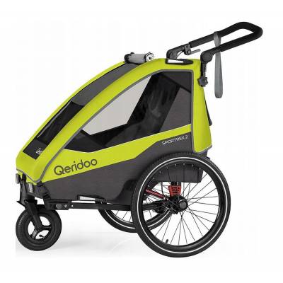 Przyczepka rowerowa, wózek Qeridoo Sportrex2 Lime green dla dwójki dzieci